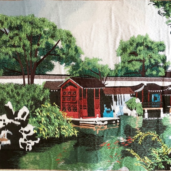 Vintage Asian Silk Embroidery Landscape Painting - Picture 4 of 16